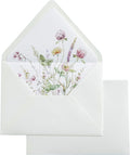 PONATIA 50PCS A7 Euro Flap Ivory Envelope, 5.25 x 7.25'' Wild Flowers Liner Envelopes for Wedding Invitations, Photos, Postcards, Greeting Cards, Christmas Gift Cards, Acrylic Mailing, 5x7 Envelopes