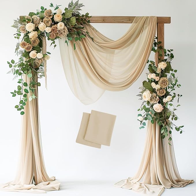 Wokceer Wedding Arch Draping Fabric 2 Panels 28.7" x 20FT Champagne Drapes Sheer Fabric Backdrop Arch Draping Fabric for Wedding Ceremony Birthday Party Bridal Shower Decoration