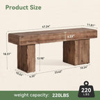 Solid Wood Bench, 47” Farmhouse Entryway Bench with Thickened Seat & Artistic Legs, Heavy Duty Indoor Bench for Bedroom, Hallway, Living Room, Indoor, Porch, Natural