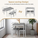 Tangkula Dining Table Set for 4, Farmhouse Solid Wood Dinette Set w/Rubber Wood Legs, Compact Wooden Dining Table and Chairs Set for Kitchen, Dining Room (Grey+White)