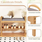 Giantex Shoe Rack Bench, Bamboo 2-Tier Entryway Bench with Padded Cushion, Shoe Storage Bench for Hallway, Closet, Foyer, Living Room, Bedroom, Mudroom