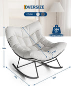 GarveeLife Outdoor Papasan Rocking Chair for Balcony Backyard Porch Bedroom | Oversized Rocking Chair with Sturdy Metal Frame, Patio Egg Rocker (White)