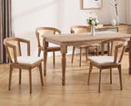 CIMOTA Mid-Century Modern Rattan Wood Dining Chairs Set of 8, Farmhouse Kitchen Chairs with Barrel Cane Backrest/Upholstered Seat/Natural Oak Finish for Dining Room/Cafe/Bistro, Linen Beige
