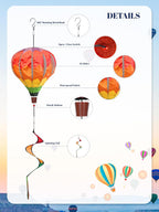 2PCS Giant Rainbow Hot Air Balloon Wind Spinners 14" W x 59" H Large Multicolor Whirligig Wind Spinner Hanging Ornaments for Yard Garden Lawn Outdoor Decorations (Multicolor-2)