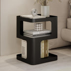 Modern Side Table for Sofa & Couch,Black Metal Bedside Table,3 Tier end Tables with Storage for Living Room & Bedroom,Compact Nightstand for Small Spaces,No Assembly Required