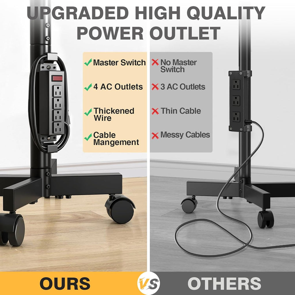 TVON Mobile TV Stand with Power Outlet for 23-65 Inch TVs up to 88 lbs | Tilt Rolling TV Cart with Height Adjustment & Locking Wheels, Portable TV Stand for Bedroom, Office, Max VESA 400x400mm