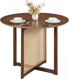 Giantex 37.5" Round Dining Table for 2-4, Farmhouse Kitchen Table with Solid Rubberwood Pedestal & Rattan Base, Modern Small Circle Dinner Table for Dinette Living Room