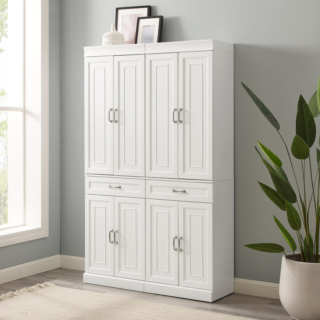 HomeStock Pantry Cabinets - 2 Piece Kitchen Storage Organizer - White Finish