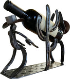 Cowboy Wine Bottle Holder Gift for Men - Heavy Duty Metal Cactus Wine Rack - Rustic Western Decor Countertop Stand - Unique Southwestern Sculpture for Bar, Kitchen, Office