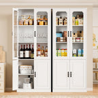 White Kitchen Pantry Cabinet, 78.7" Tall China Cabinet with Glass Doors and Adjustable Shelves, Wooden Display Cabinet for Dining, Living Room, White (Large, 31.5" W)