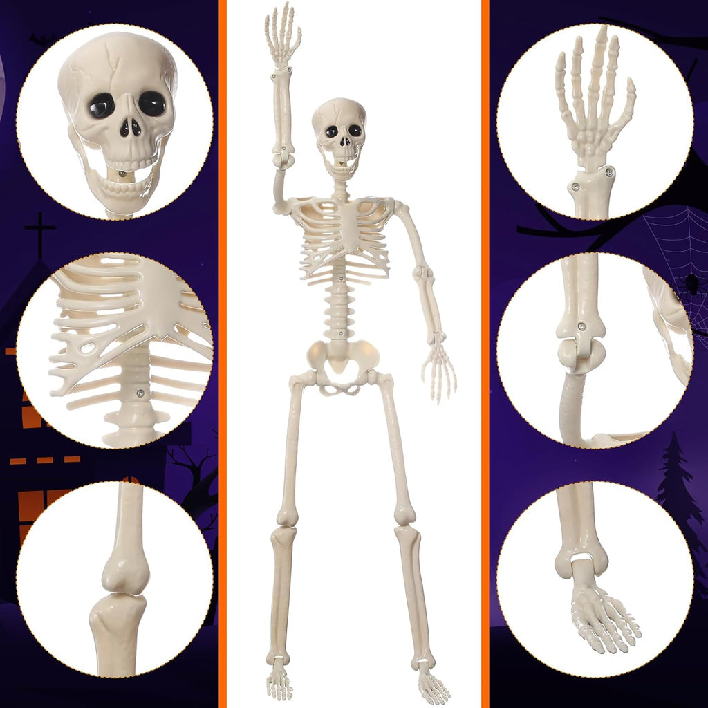 11 Pcs Halloween Skeleton Decorations Realistic Full Body Movable Joints Halloween Plastic Skeleton for Cemetery, Yard, Indoor and Outdoor Party Decoration