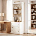 71" Tall Modular Farmhouse Bookcase with Drawers,Expandable Wooden Storage Cabinets for Home Office and Study Room，White