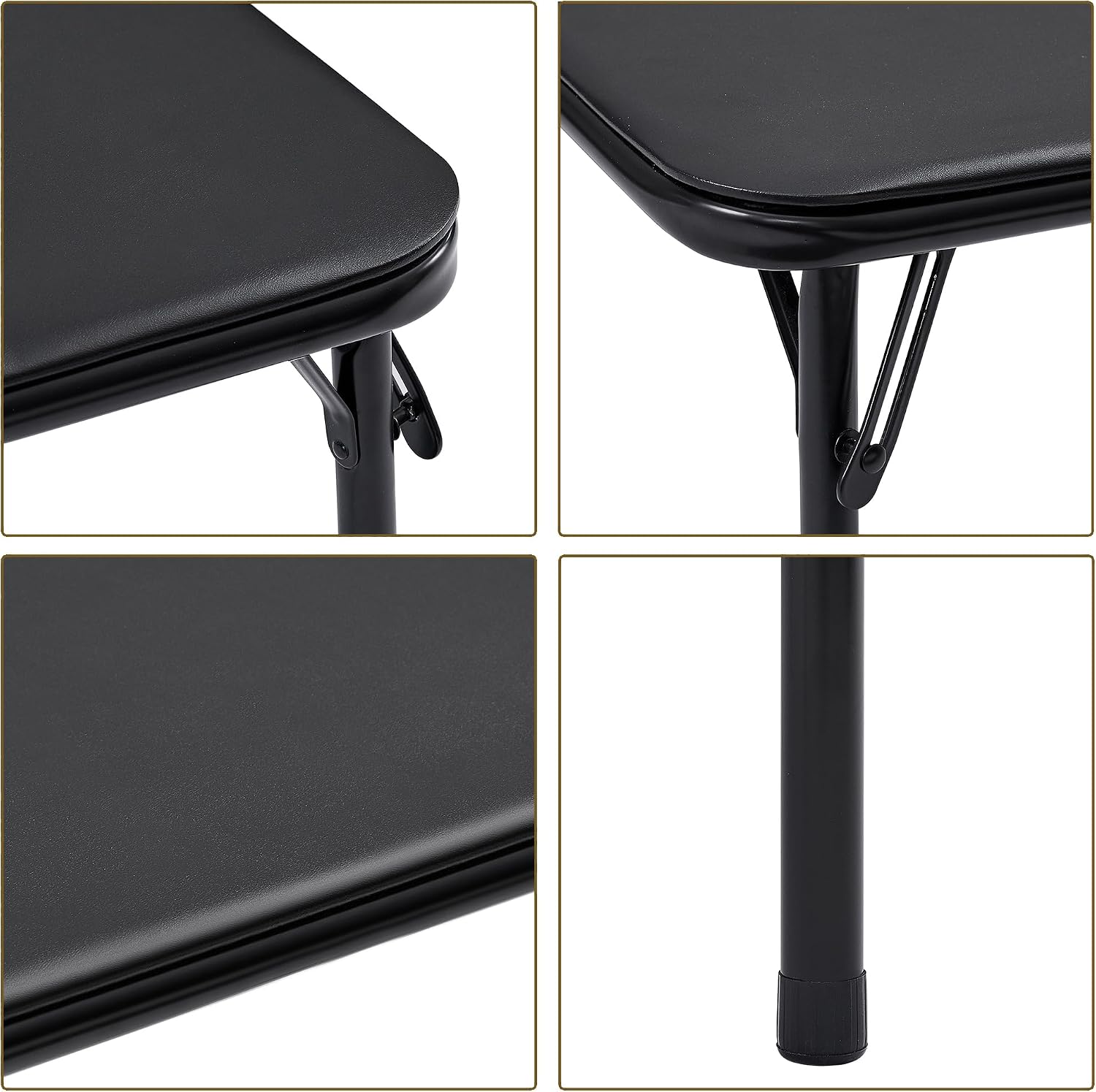 VECELO Folding Card Table and Chair Set of 5 Portable with Padded Tabletop, No Assembly Required, Black