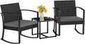 Homall Patio Furniture Set 3 Piece Resin Outdoor Bistro Set Rocking Patio Chairs with Cushions and Table for Porch, Poolside, Balcony and Yard (Grey)
