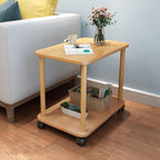 Side Table End Table for Living Room, 360 Degree Swivel, Solid Wood Legs, Easy Assembly, 2 Tier Open Shelf Sofa Small Tea Tables Wooden Color