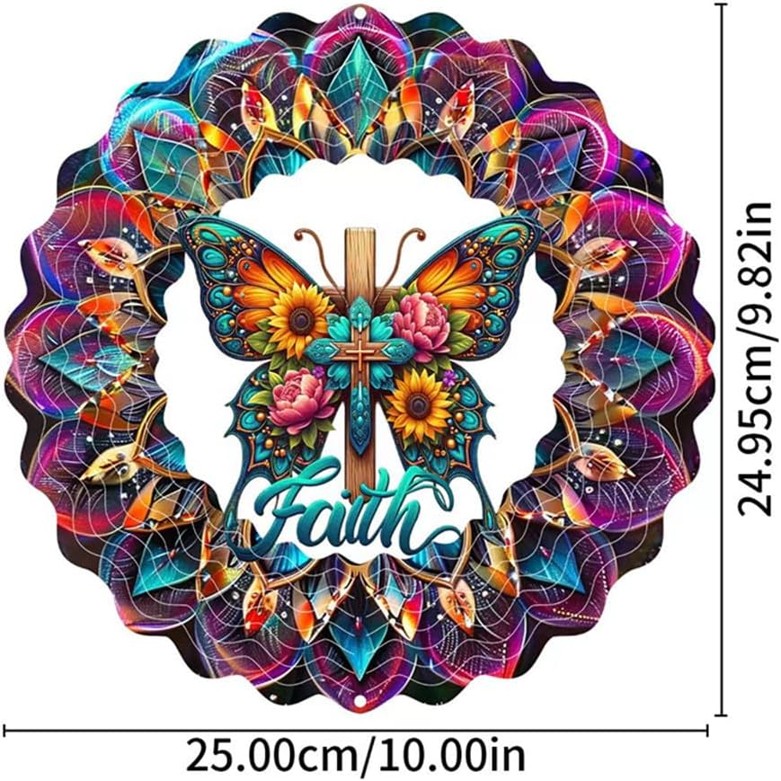 Cross Wind Spinner, Metal Wind Spinners Outdoor/Indoor, Cross Butterfly Hanging Garden Decor for Outside, Stainless Wind Spinners for Yard and Garden 10 inch 3D (25X24.95 CM)