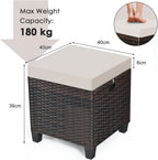 mayjooy 2-Piece Rattan Patio Ottoman, All Weather Wicker Ottoman w/Removable Cushion & Steel Frame, Outdoor Footstool Footrest Furniture (Brown) , 16”x16”x18