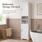 Viaozutis Tall Bathroom Storage Cabinet, Slim Freestanding Cabinet with Adjustable Shelves, Vertical Storage Organizer for Small Bathrooms, Toilet Paper & Daily Essentials Storage（White）