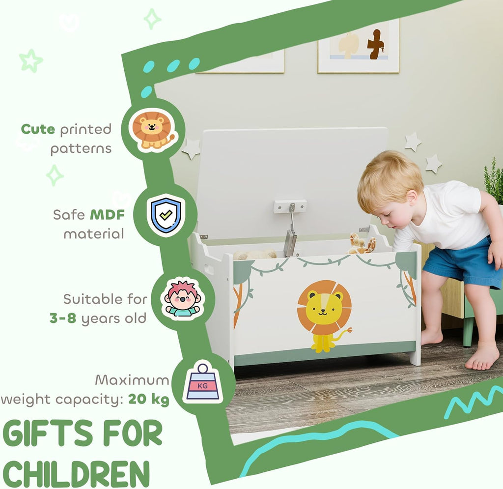 Qaba Toy Box with Lid Safety Hinges for Kids 24" L x 15" W x 15" H Green | Toy Chest, for Boys Girls, Storage Organizer, Living Room, Playroom, Nursery, Bedroom