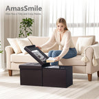AmasSmile Footrest Ottoman Storage Bench,34" Leather Folding Chest,Brown | Large Ottoman with Storage,Thicker Foam Padded Seat,Livingroom,Dorm,Bedroom,Entryway,Easy to install,34 x 13 x 13in