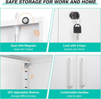 SISESOL White Metal Storage Cabinet with Doors and Shelves,36 inch Small Metal Cabinet with Lock,Short Garage Storage Cabinets,Locking Steel Cupboard for Home,Office,Kitchen,Garages