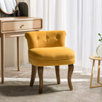 HULALA HOME Velvet Vanity Stool with Low Back, Mustard | Small Modern Vanity Chair with Solid Wood Legs for Women Girls, Bedroom, Dressing Table