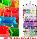 Gift Bag and Tissue Paper Storage, Hanging Organizer with Multiple Front and Back Pockets Double Sided, Organize Gift Wrap and Paper Bags 38 x 16 Inch (Black seam)