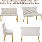 mikibama Luxury Settee Dining Bench with Back,Velvet Upholstered Banquette Benches with Nailhead Trim,Button Tufted Small Loveseat Sofa Couch Booth Seating for Small Spaces(Beige Gold)