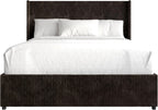 Queen Wingback Velvet Upholstered Platform Lift-Up Storage Bed, Vertical Stitching Design, Brown