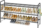 3 Tier Shoe Rack for Closet, 46.5 Inch Extra Long Shoe Storage Organizer for Shelves, Heavy Duty Metal, Easy Assembly, Black