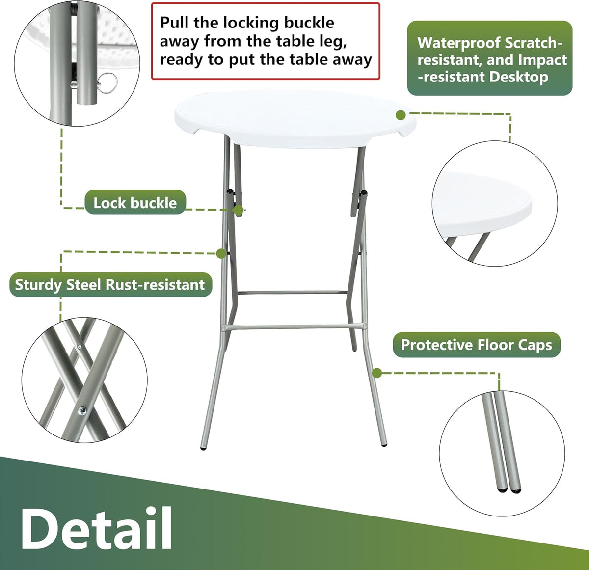 28in Cocktail Table, no Assembly Required, High Top Folding Table | Foldable Portable Plastic Round Bar Height Tables, Indoor Outdoor for Party Banquet Wedding Picnic Dining Camping, White