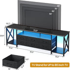 BTHFST TV Stand with LED Lights & Power Outlets, for TVs up to 85 Inches, 6 Fabric Drawers Entertainment Center with Open Storage Shelves, 71" TV Media Console Table for Living Room, Bedroom, Black