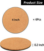6 Pieces Cork Plant Coasters, 4 Inch Cork Plant Mats, Cork Coaster for Planters, Plant Coasters for House Plants Indoors (Nude & Black)