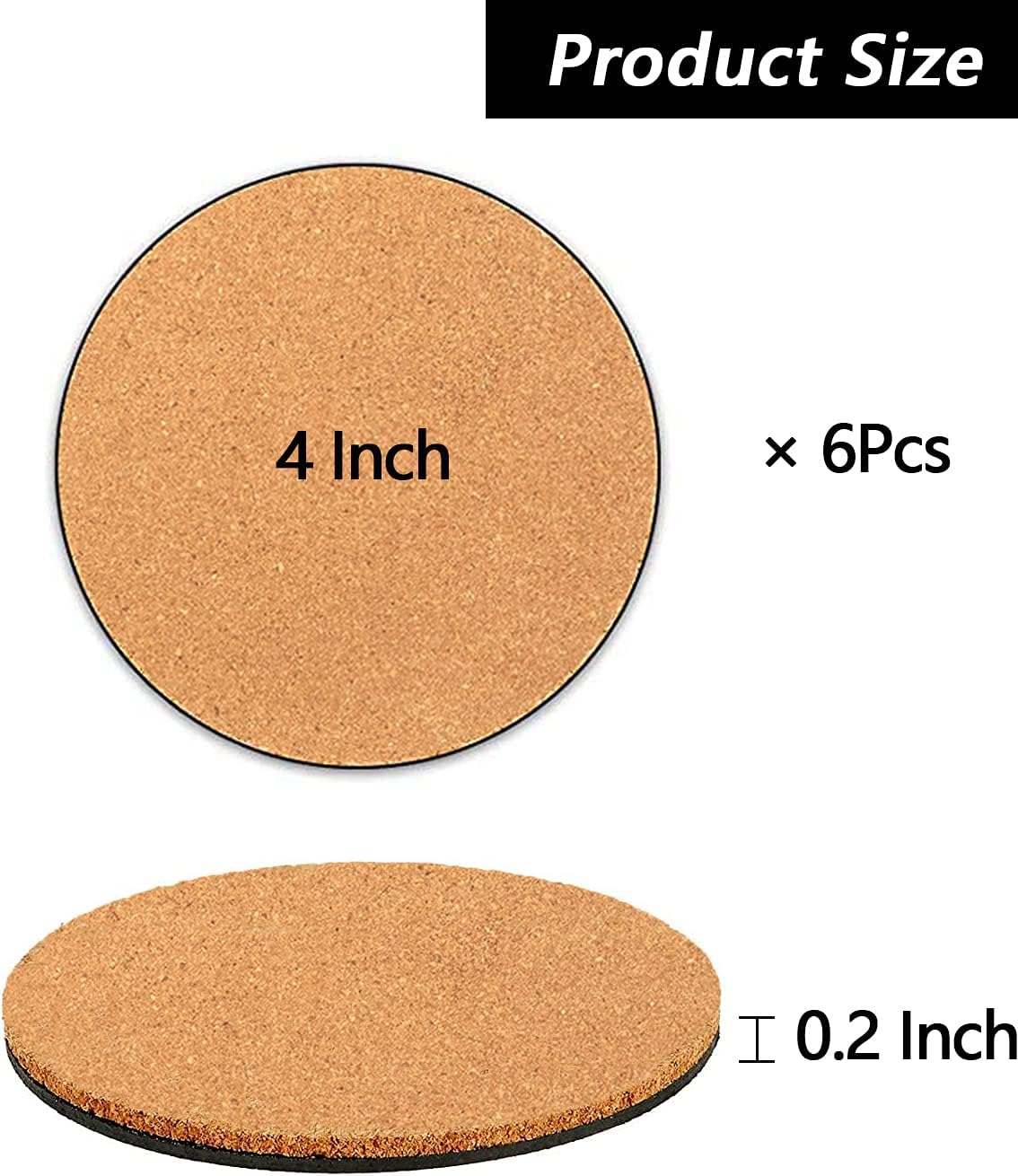 6 Pieces Cork Plant Coasters, 4 Inch Cork Plant Mats, Cork Coaster for Planters, Plant Coasters for House Plants Indoors (Nude & Black)
