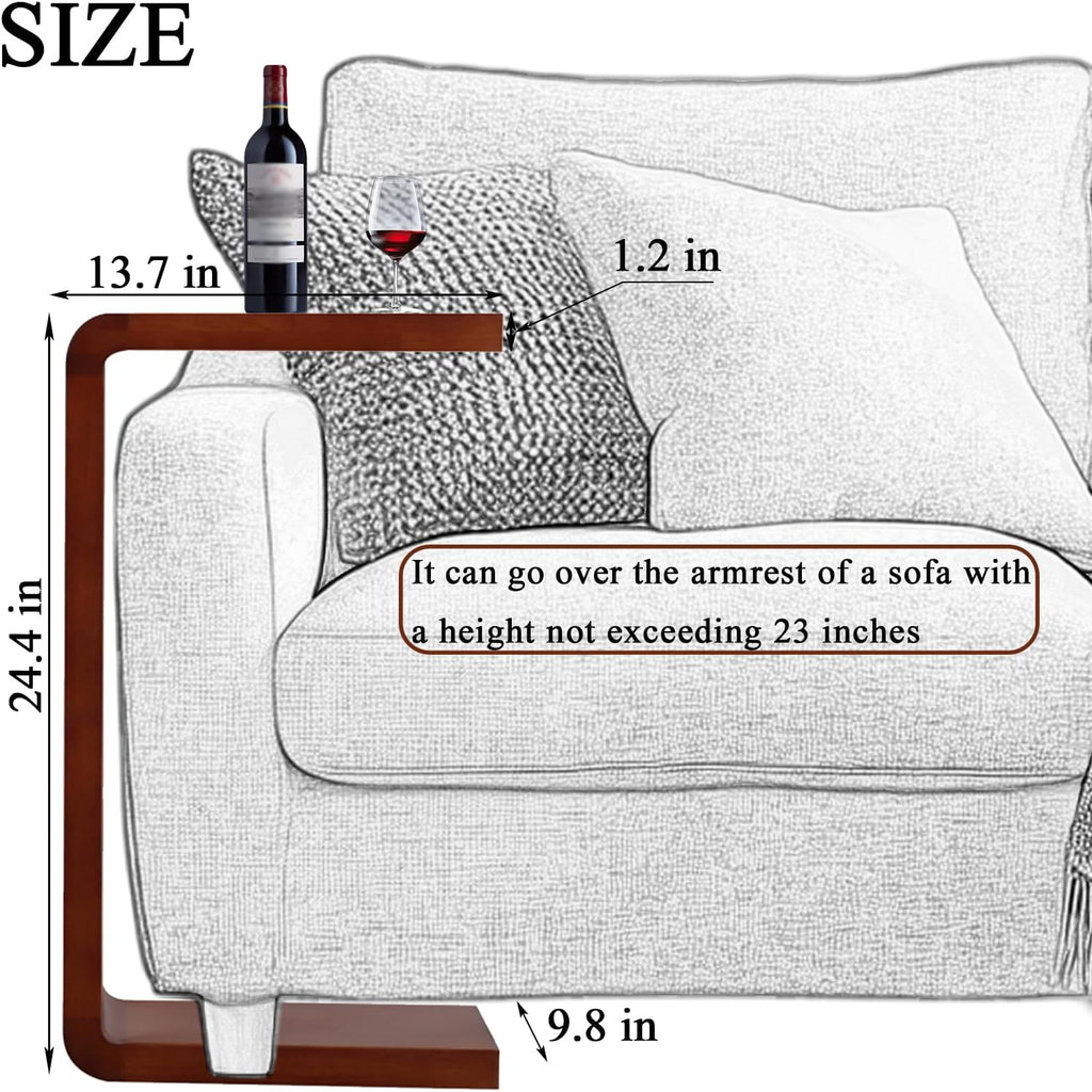 C-Shaped Side Table, Solid Wood End Table for Couch Sofa and Bed, Wooden C Tables for Living Room Bedroom, Small Snack Tray Table for Space Saving (2, 24.4" H-Brown)