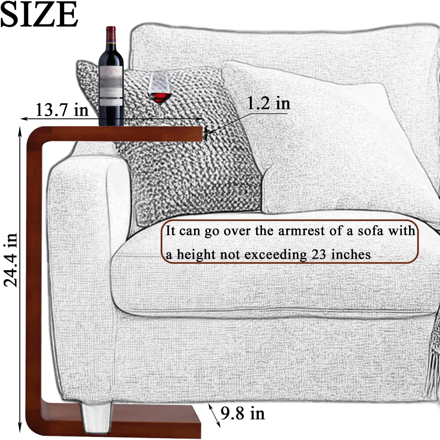 C-Shaped Side Table, Solid Wood End Table for Couch Sofa and Bed, Wooden C Tables for Living Room Bedroom, Small Snack Tray Table for Space Saving (2, 24.4" H-Brown)