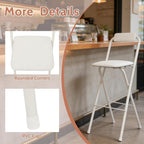 2PCS Folding Bar Stool with Backrest, 29.53in Tall Folding Chair Counter Height Foldable Chairs Tall Bar Collapsible Stools for Kitchen, Shop, Cafe, Dining Room (White)