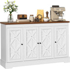 YITAHOME Sideboard Buffet Cabinet with Storage, 59" Buffet Storage with 4 Doors, Modern Farmhouse Coffee Bar Station Wood Kitchen Table with Adjustable Shelves for Kitchen, Living Room (White)