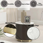 Acme Clayten Wood & Artificial Marble End Table in White & Espresso