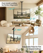 PEGZONE Ceiling TV Mount for 43-86 Inch TVs, 19.1"-36.4" Height Adjustable | Holds 155lbs, Full Motion TV Ceiling Mount for Flat & Sloped Ceilings, Hanging TV Bracket with Swivel, Tilt, Max VESA 600x400