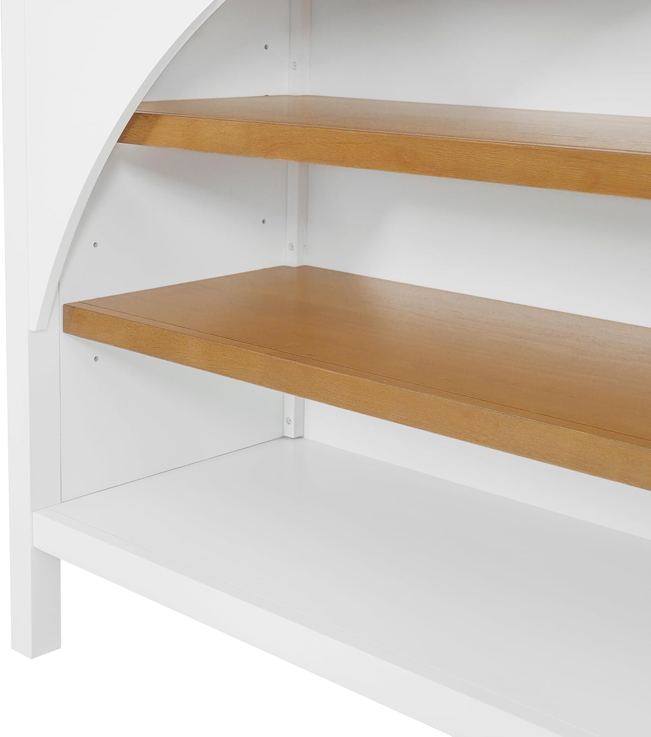 Christopher Knight Home Elle 56" Kitchen Island with Open Storage, Farmhouse Rubberwood Kitchen Island Table with Arch Detail, Storage Cabinet with 3 Open Shelves, Kitchen Prep Table, White+Natural