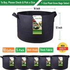 5-Pack 10 Gallon Plant Grow Bags (16x12 inch) Thickened Garden Bag Fabric Plant Pots for Tomato,Potato Planters,Herbs Veggies Planter Bag,Garden Pot,Flower Pot,Barrel Planter,Plant Container W/ Gloves