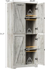 LYNSOM Farmhouse Storage Cabinet with 4 Barn Doors and Adjustable Shelves, Grey丨72 Tall Pantry Cabinet, Freestanding Buffet Cupboards Sideboard for Kitchen, Dining Room, Livingroom