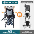 DMH OUTDOORS Camping Directors Chair with Side Table & Breeze Mesh Backrest | Oversized Heavy Duty Lawn Chairs with Pocket, 1-Step Setup Portable Folding Camp Chair for Beach, Sports, Fishing, Tailgating