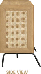 NTC MOSSIC Sideboard with 2 Doors and 3 Drawers, Buffet Cabinet with Natural Rattan and Metal Legs, Modern Storage Cabinet for Living Room, and Hallway, Effortless Assembly, Sand