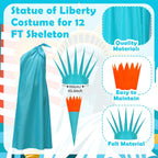 3 Pcs 12 ft Skeleton Accessories Skeleton Statue of Liberty Costume Kit with Crown and Torch Outfit Set Giant Sized Clothing for Outdoor Garden