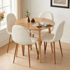 Small Dining Table Set for 4, Modern Round Dining Table with 4 Teddy Fleece Dining Chairs in Metal Legs, Easy Assembly for Compact Spaces - White
