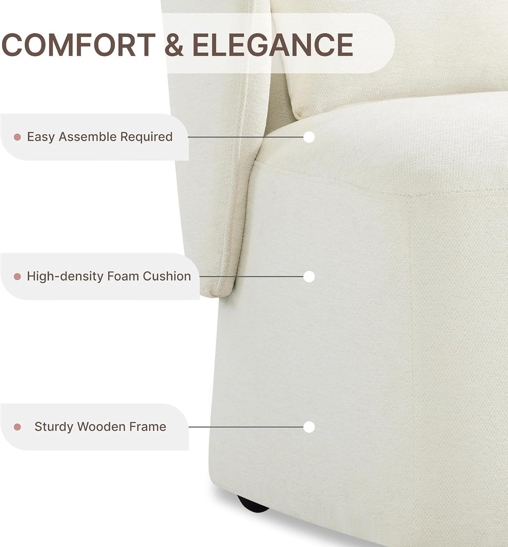 KISLOT Upholstered Dining Chairs with Wheels, Easy Assembly Stain Resistant Fabric Modern Barrel Armchair with Lumbar Cushion, Dining Room Chairs for Kitchen Living Room Bedroom, Beige, Set of 1