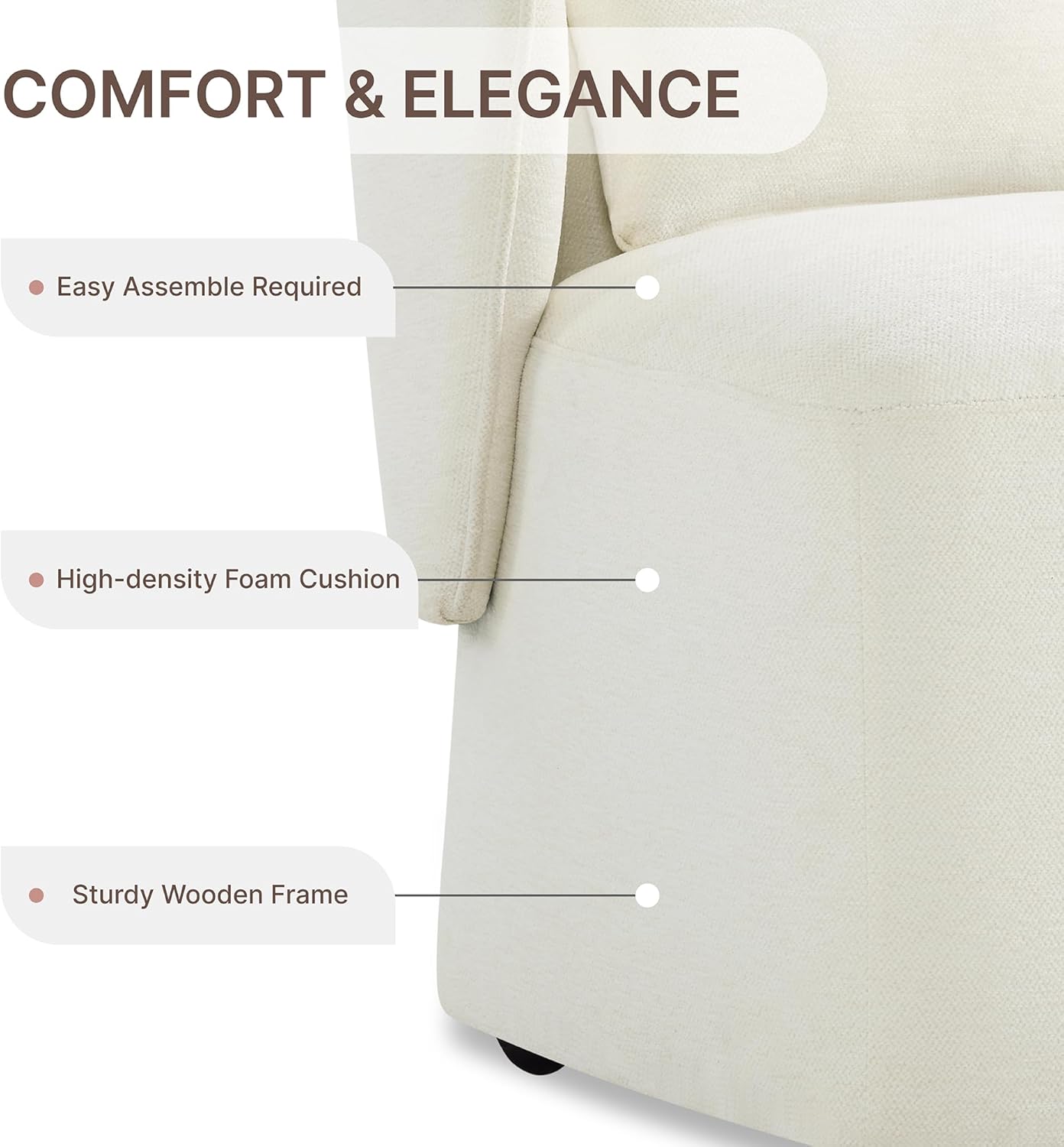 KISLOT Upholstered Dining Chairs with Wheels, Easy Assembly Stain Resistant Fabric Modern Barrel Armchair with Lumbar Cushion, Dining Room Chairs for Kitchen Living Room Bedroom, Beige, Set of 1