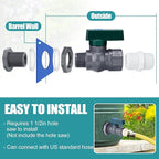 2 Pcs Easy Install Rain Barrel Spigot Kit, 3/4 Inch Rain Barrel Valve with Hose Faucet Adapter Thread Sealing Tape, Durable PVC Barrel Diverter Kit for Garden Barrels Water Tanks Aquariums